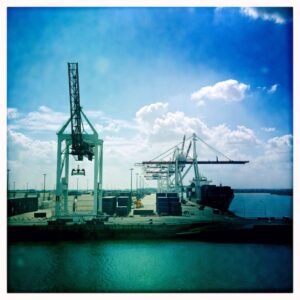 cranes-harbor-against-sky