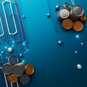 business technology digital 3D concept. coin money design. 3D illustration. finance commerce economy saving. abstract background connection. network trading transaction market futuristic infographic.